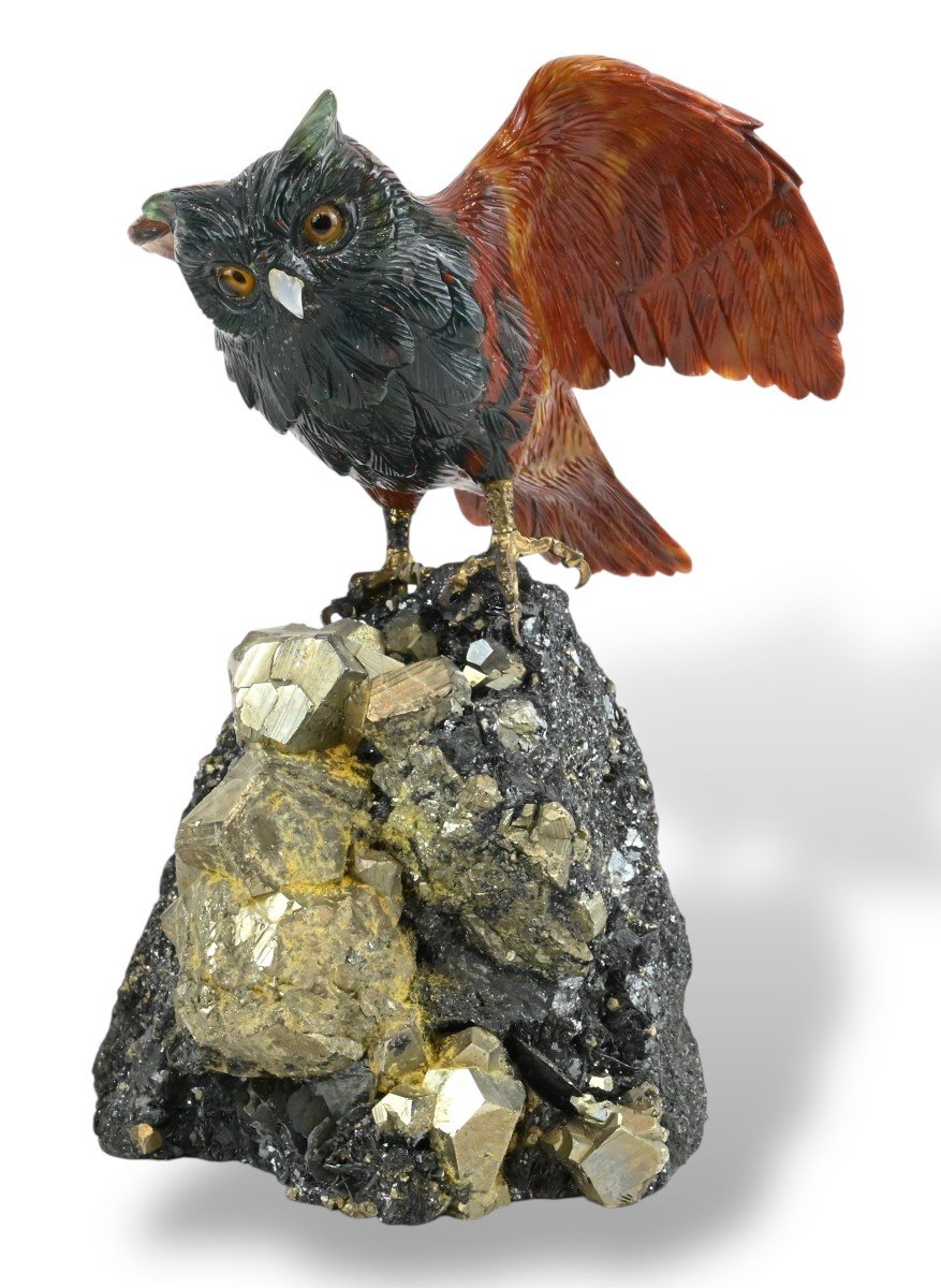 Erwin Klein - Owl In Hard Stone And Semi-precious Stones - Switzerland 1980s